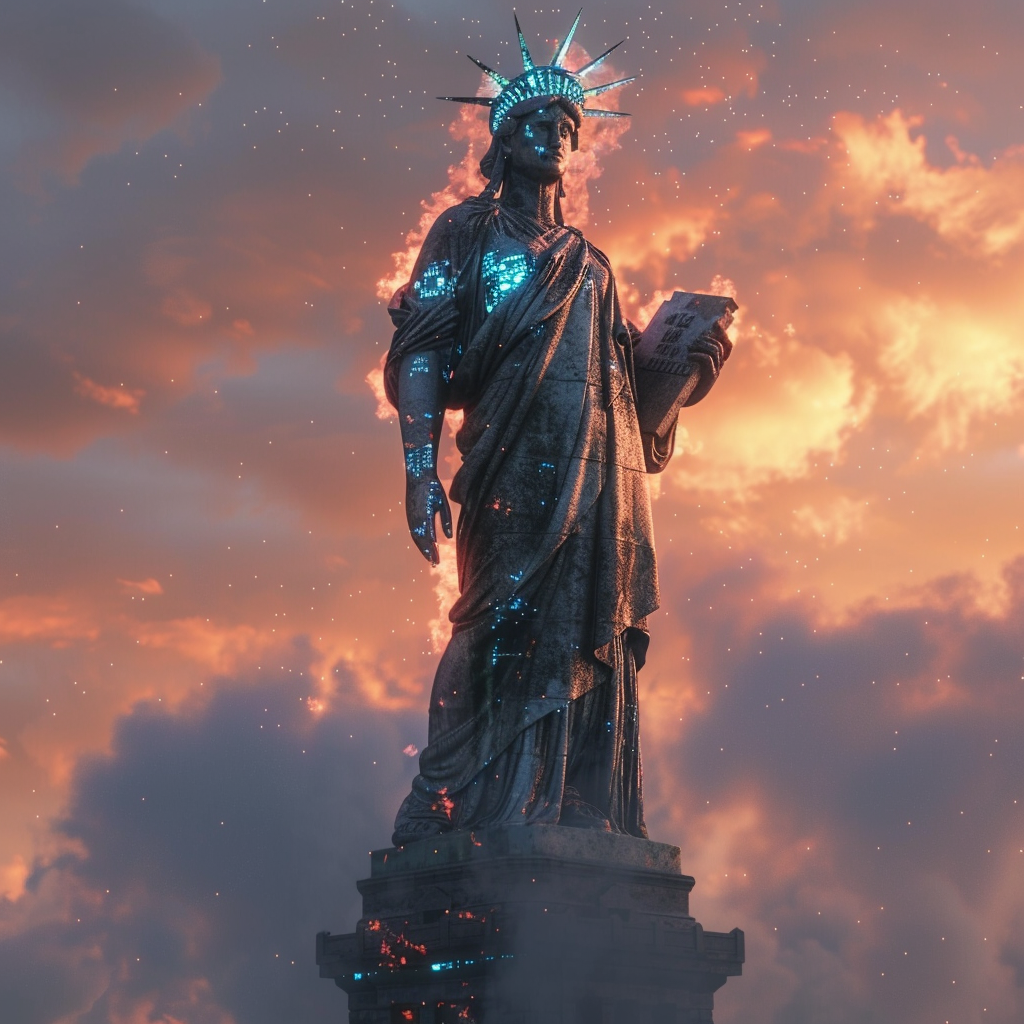 “IA et cybersécurité s’entremêlent aux États-Unis” (Qant, M. de R. avec Midjourney)