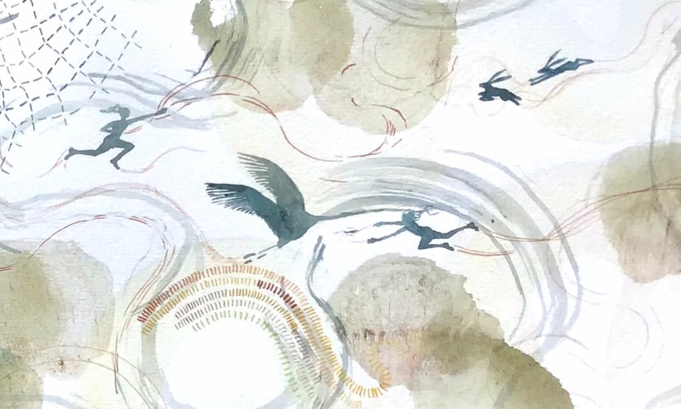 Nous et je au monde, Détail, Aquarelle sur papier, 29,7/42 cm, Avril 2024