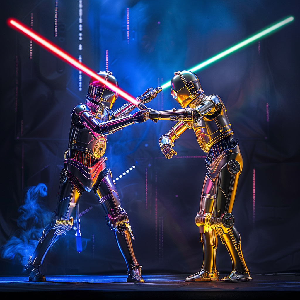 “Le combat des robots” (Qant, M. de R. avec Midjourney)