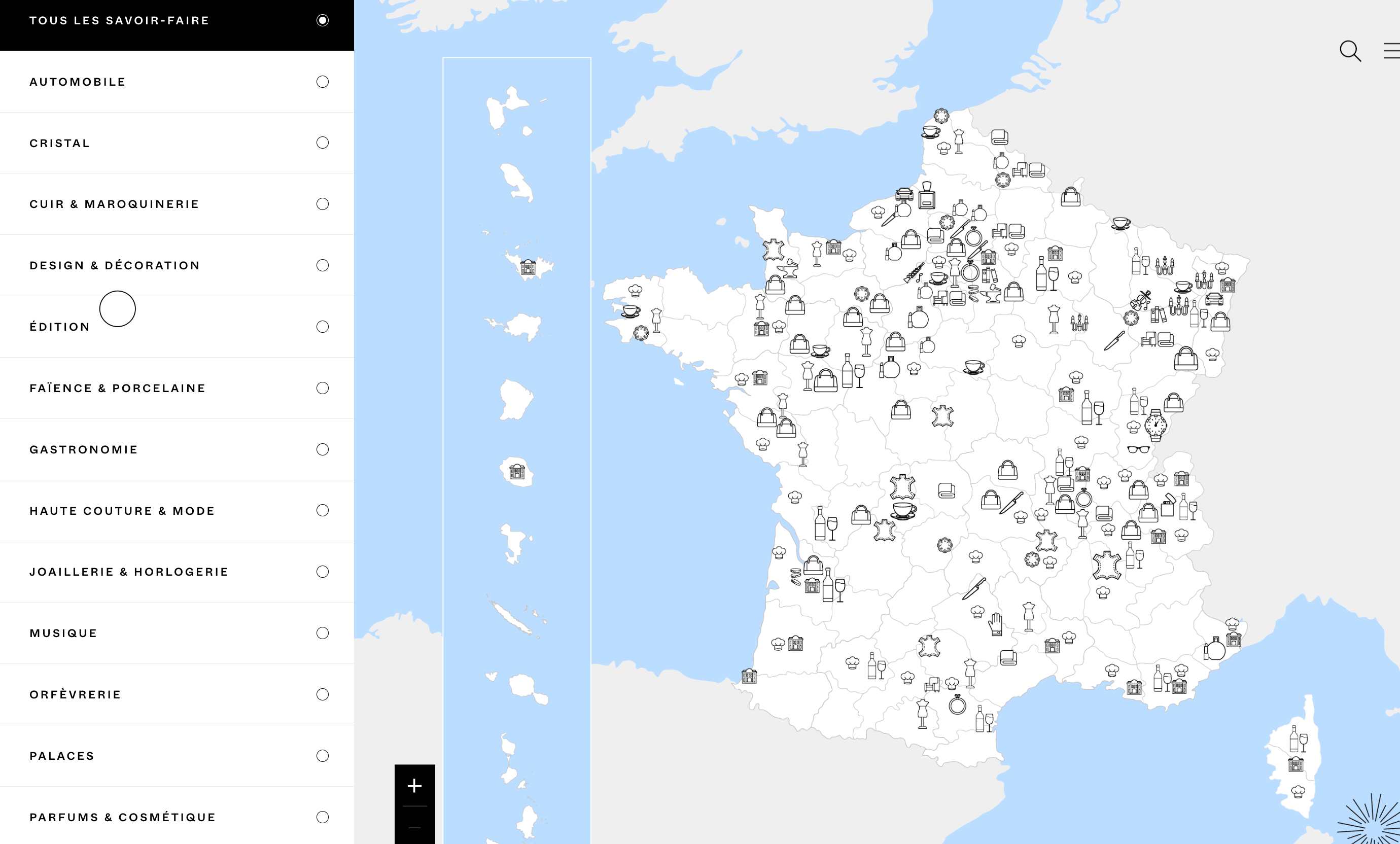 ©Comité Colbert, la carte interactive des savoir-faire par territoire dans le luxe