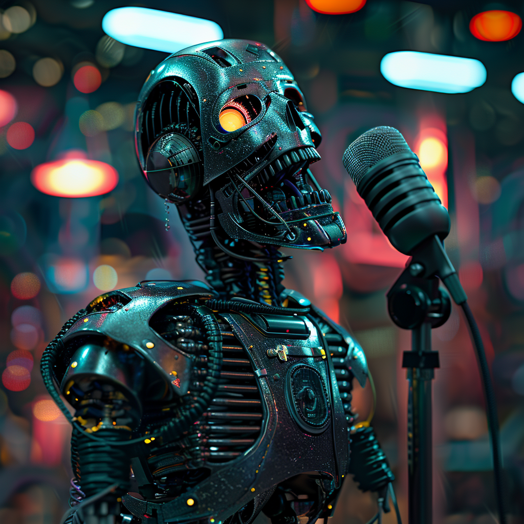 “L’IA au micro” (Qant, M. de R. avec Midjourney)