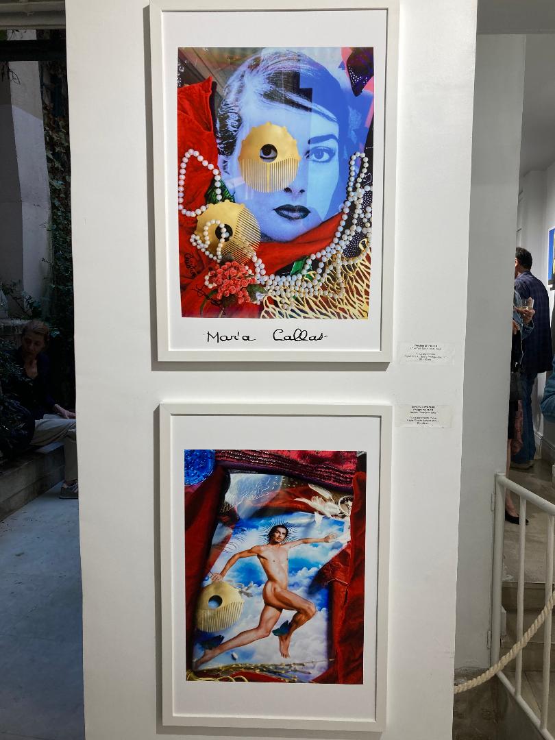 En ht "L'oeil noir de La Callas" de Christine Spengler (60/40 cm - 3000 euros) En bas: "Hermès Trismégiste" par Christine Spengler, Philippe Warner, Frédéric Renaud (60/40 cm - 2500 euros)