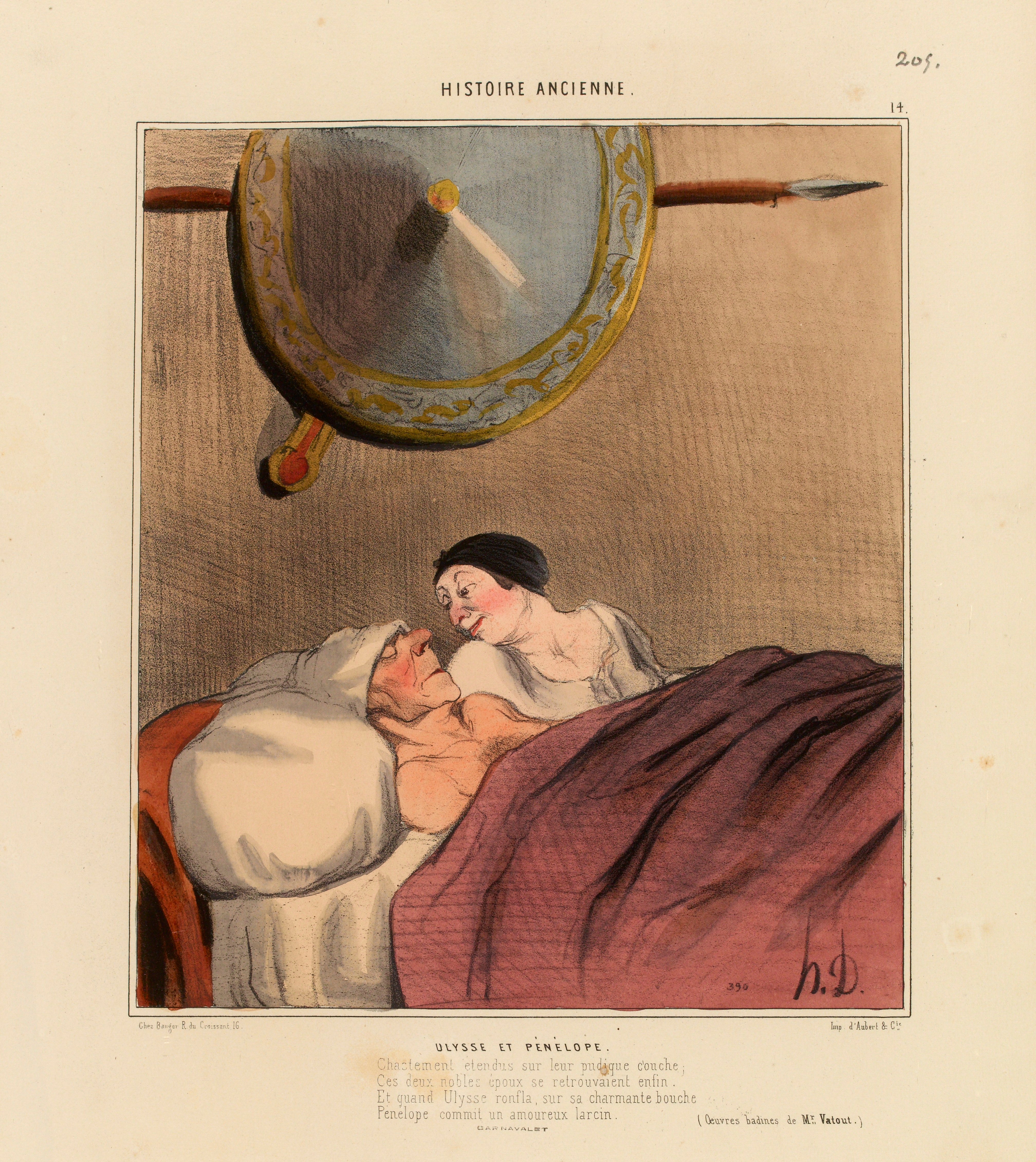 La version très personnelle des retrouvailles d'Ulysse et Pénélope par le caricaturiste Honoré Daumier, au début du XIXème