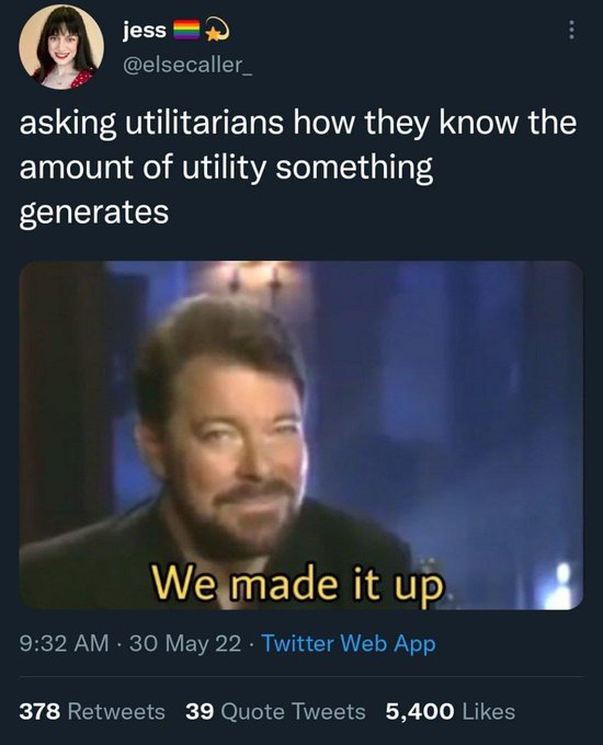 Demander aux utilitaristes comment ils savent quelle quantité d'utilisé quelque chose gènère - "on l'a inventé"