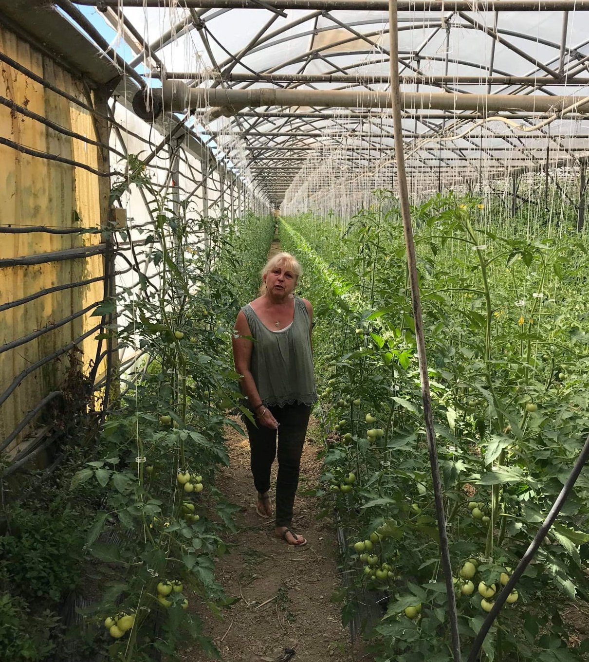 Marie-Claude dans une serre de la ferme (c) M-C. M.