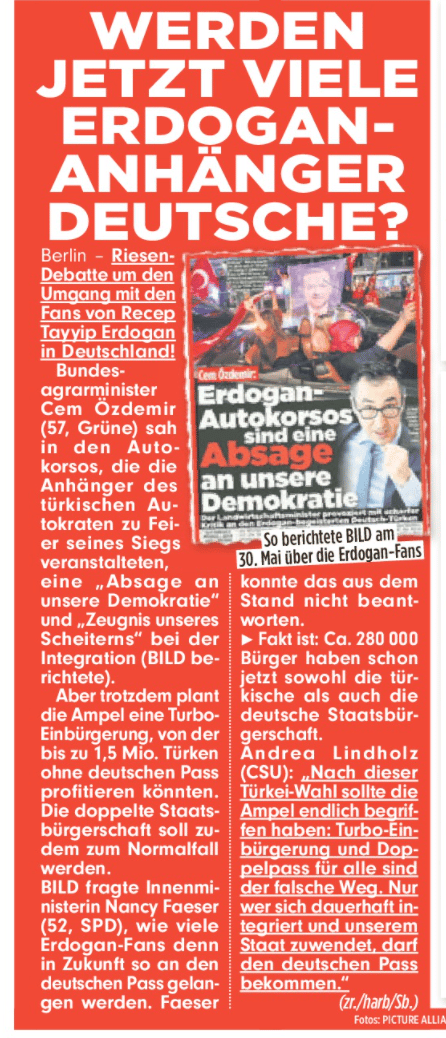 "Des supporters d'Erdogan bientôt Allemands ?" ("Bild Zeitung")
