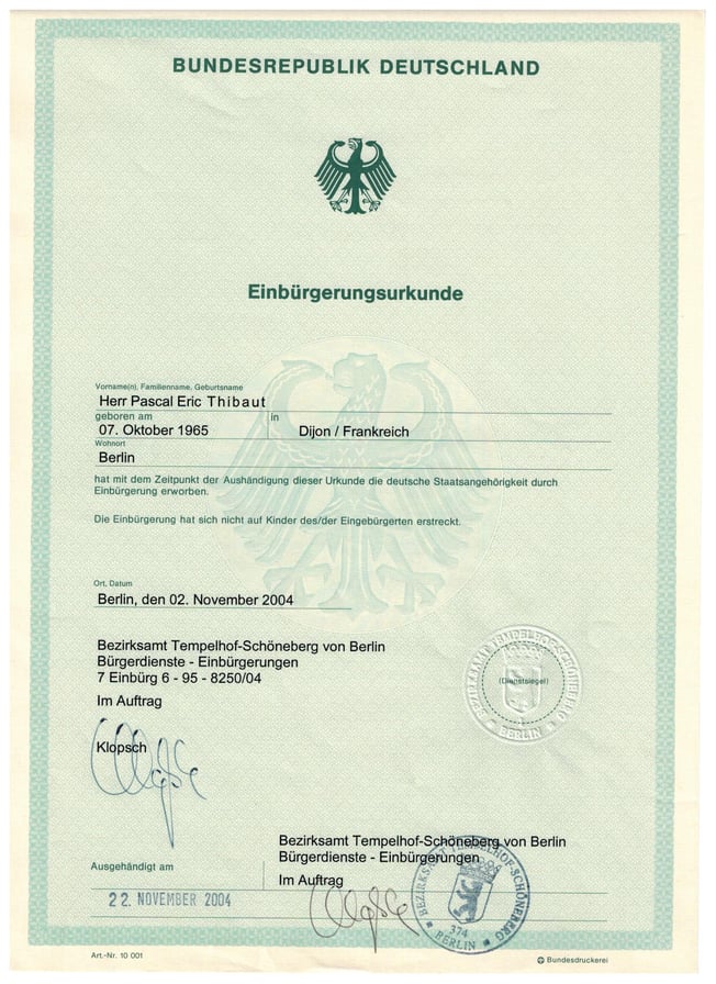 Le 22 novembre 2004, je devenais allemand (et restais français)