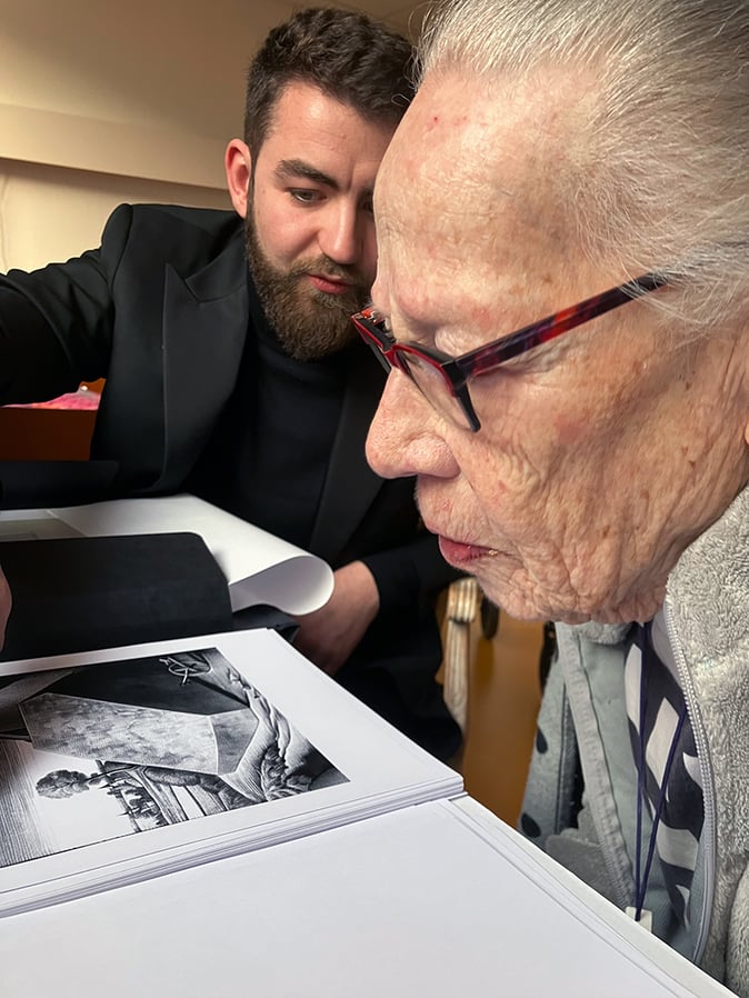 Paul Mouginot (alias aurèce vettier) et Vera Molnár février 2023. Photo © Vincent Baby