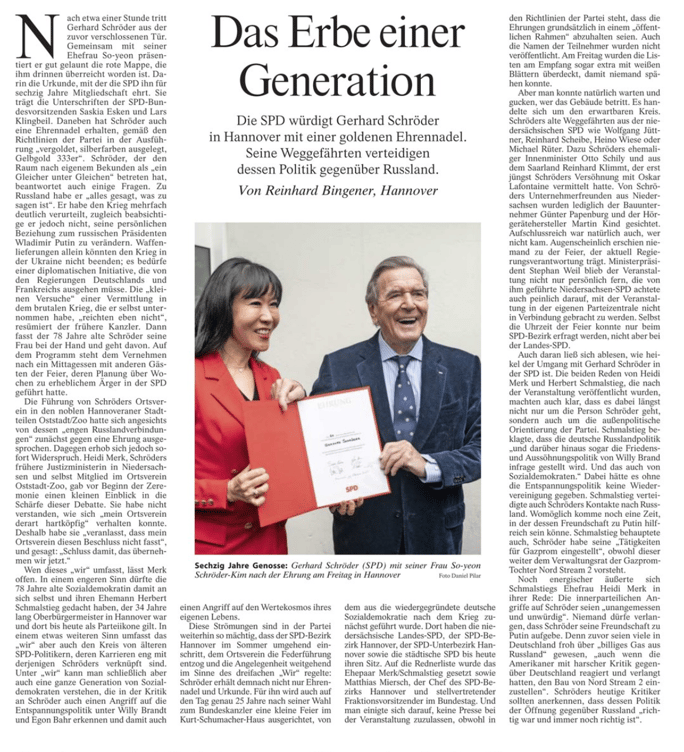"L'héritier d'une génération" FAZ