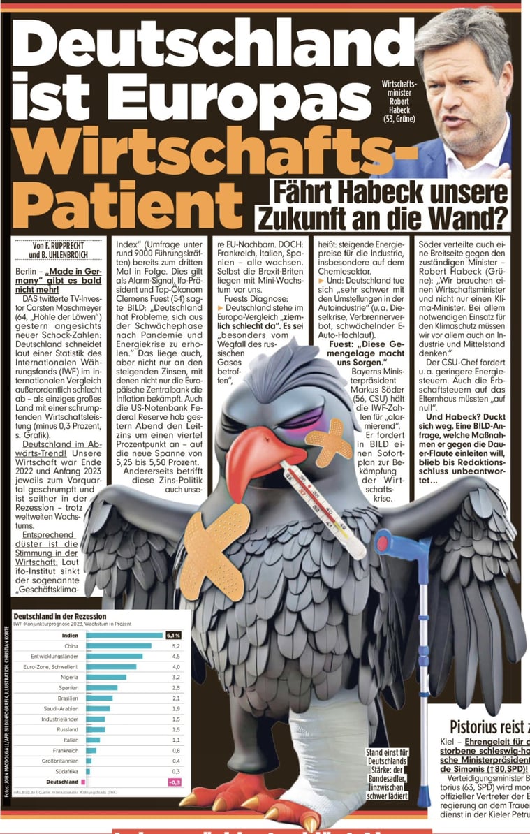 "L'Allemagne est le patient de l'Europe" déplore "Bild Zeitung" montrant un aigle allemand fiévreux et mal en point
