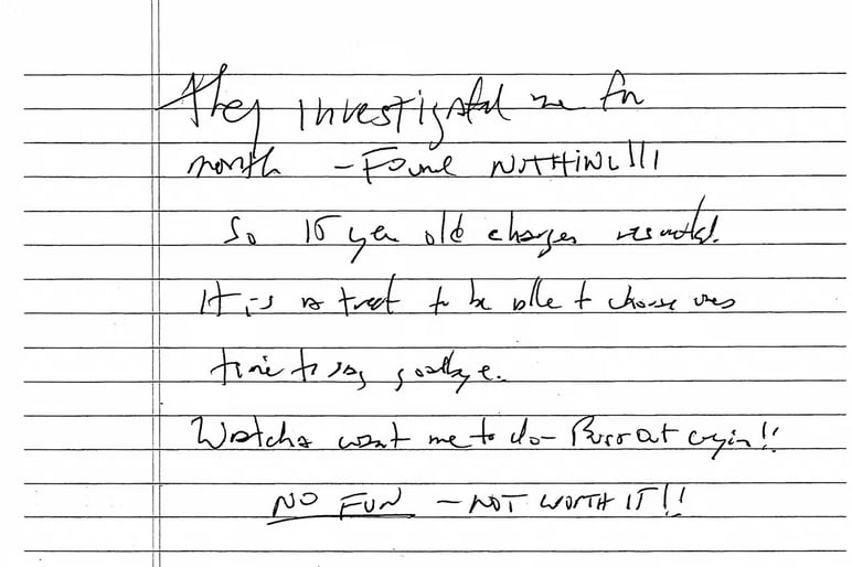 © Gouvernement américain, La lettre de suicide de Jeffrey Epstein