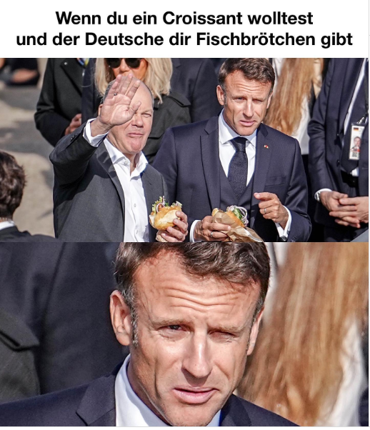Sur instagram, l'humoriste Fabian Köster ("Heute Show", ZDF) : "Quand tu voulais un croissant et que l'Allemand te donne un Fischbrötchen"