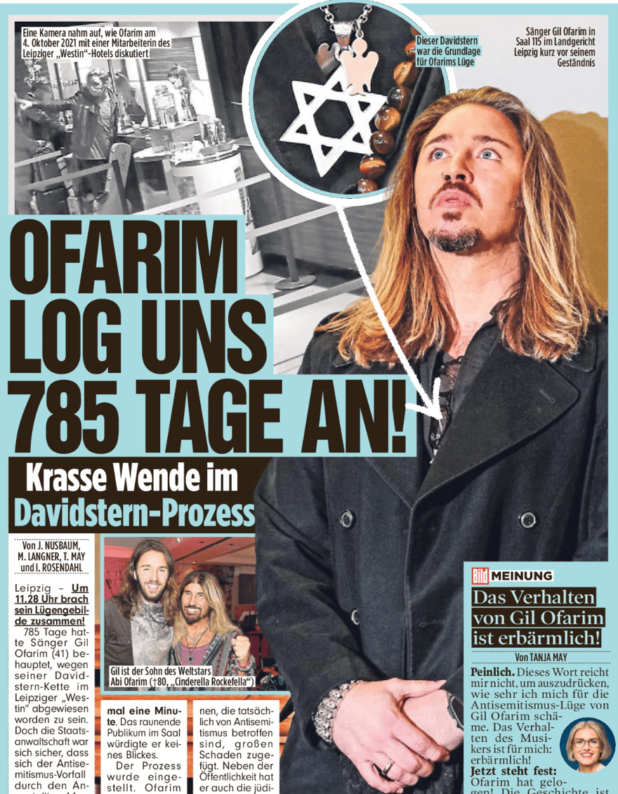 "Ofarim nous a menti pendant 785 jours" (Bild Zeitung)