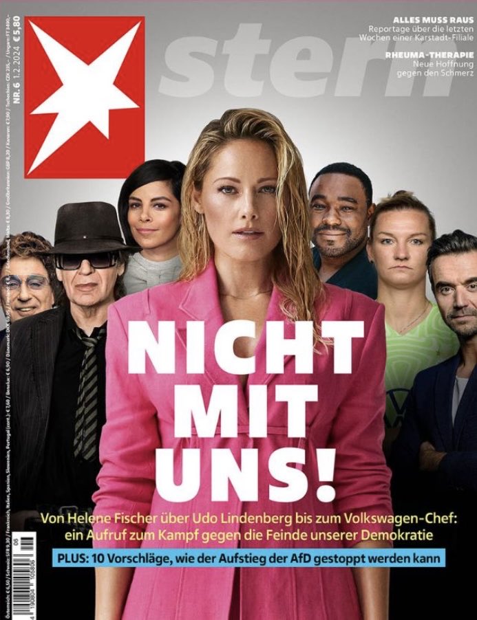 "Pas avec nous" : la une du magazine "Stern" cette semaine avec devant la très populaire chanteuse Helene Fischer