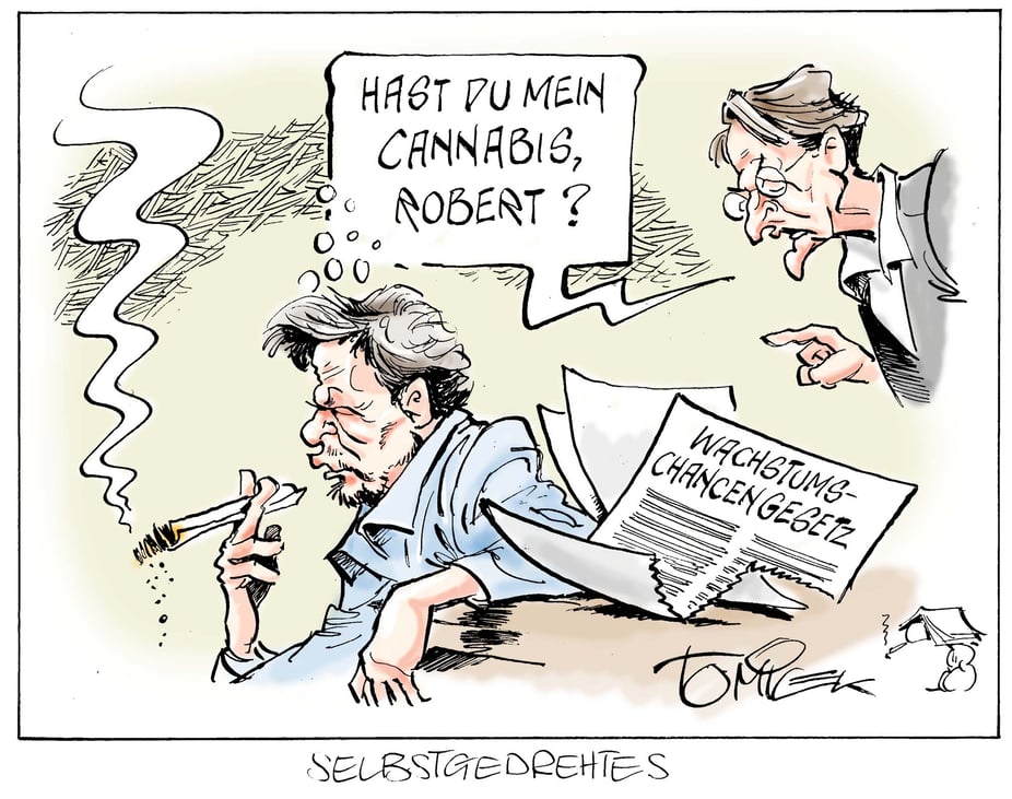 "C'est toi qui a mon cannabis, Robert ?" demande le ministre de la Santé à Robert Habeck dont les mesures pour dynamiser l'économie sont bloquées