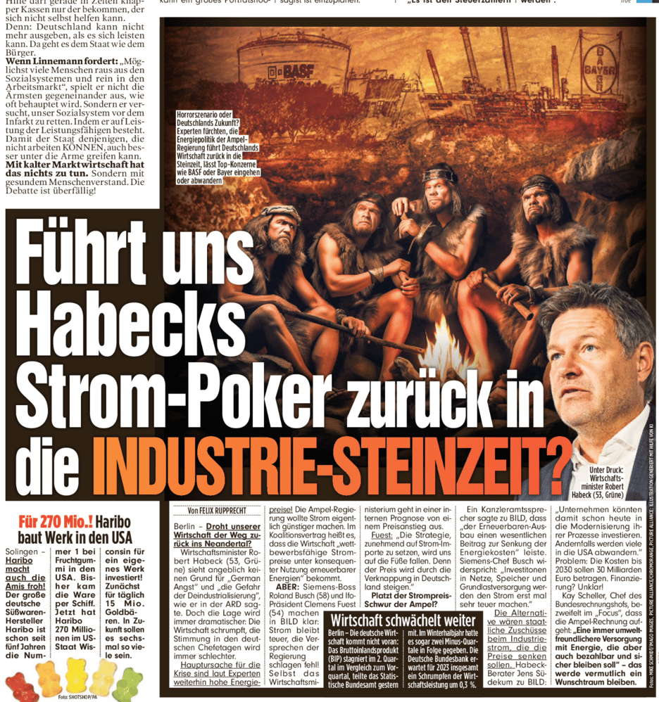 "Bild" mène campagne depuis des mois contre la politique climatique du gouvernement et annonce déjà le retour des hommes des cavernes