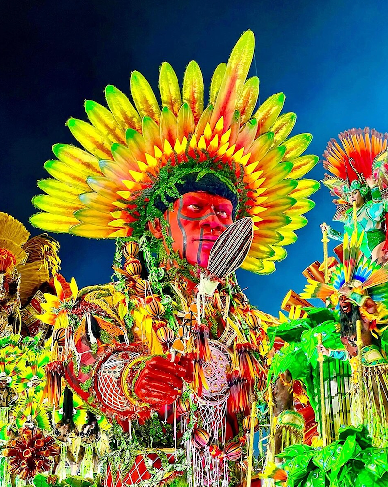 Char inspiré par la cosmogonie Yanomami, lors du défilé de l'école de samba Salgueiro (c) Pri Amaral