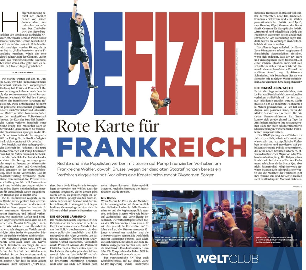 "Déficit : carton rouge pour la France" titrait ce week-end le quotidien conservateur "Die Welt"
