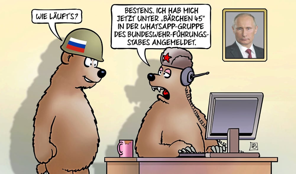 "Comment ça marche ?" "Super ! Je viens de m'inscrire au groupe whatsapp de l'état major de la Bundeswehr sous le nom de "Nounours 45"" (quotidien ND)