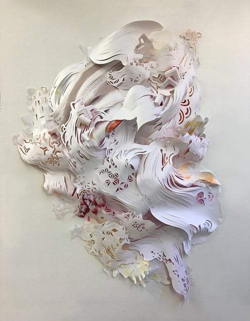 NEXUS, 2018. Découpe papier au laser. Sculpture de 1m50 de haut 