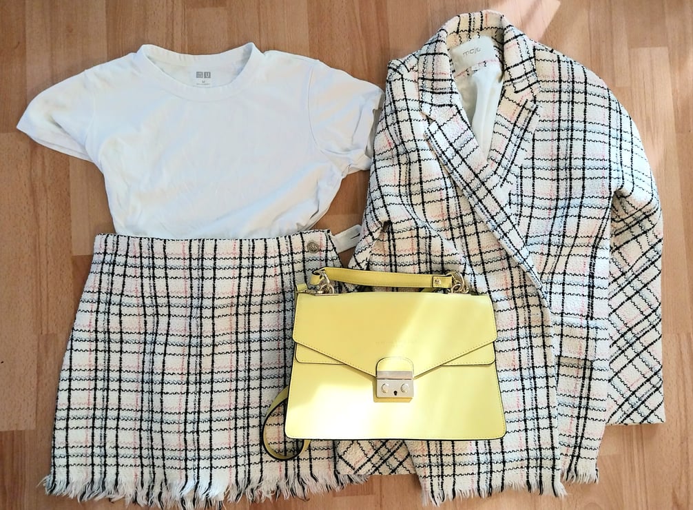 sac Maison Héritage Paris, ensemble Maje, t-shirt Uniqlo