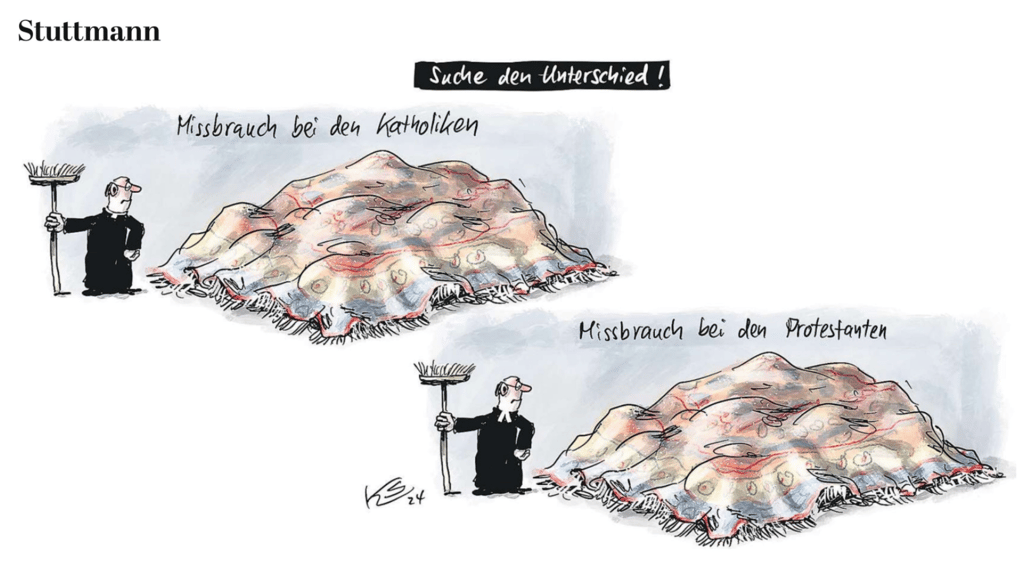 "Cherchez la différence ! Abus sexuels chez les catholiques; abus sexuels chez les protestants"