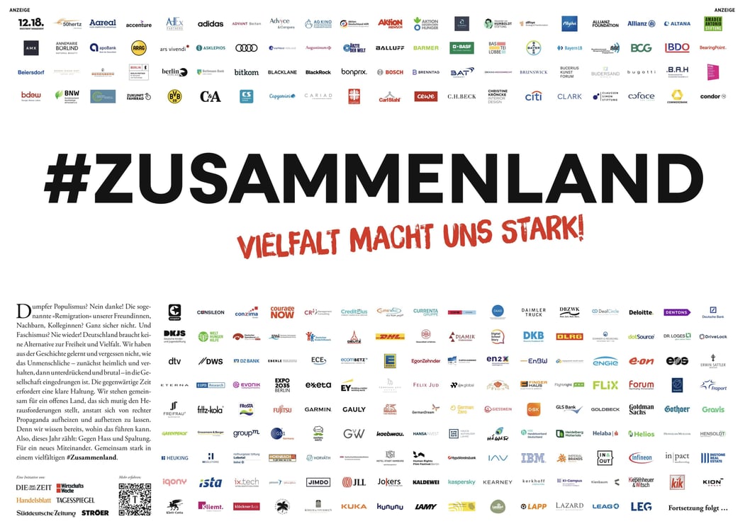 Publicité dans la presse de nombreuses entreprises contre les projets de l'AfD