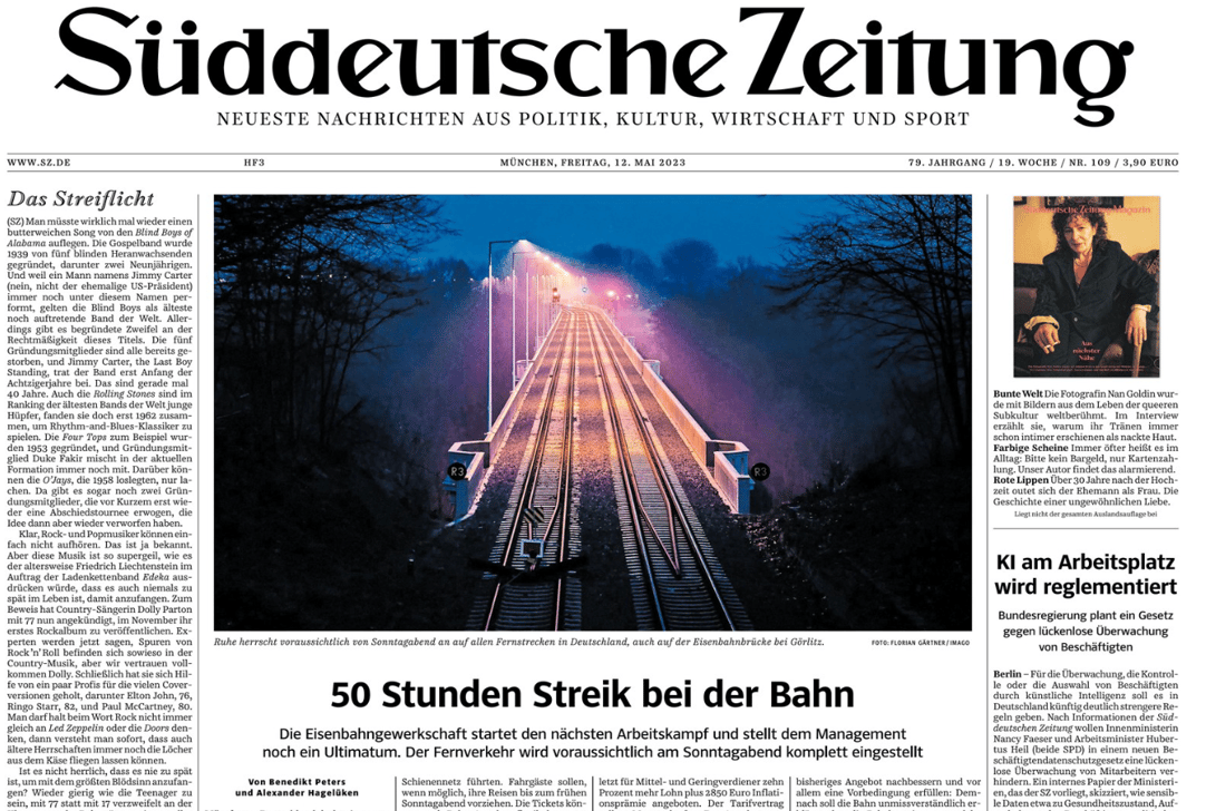 "Grève de 50 heures chez Deutsche Bahn" à la une de l'édition de vendredi dernier