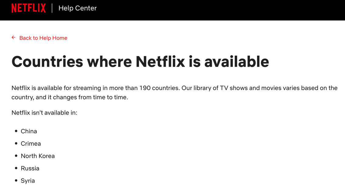 Liste des pays dans lesquels Netflix n'est pas disponible