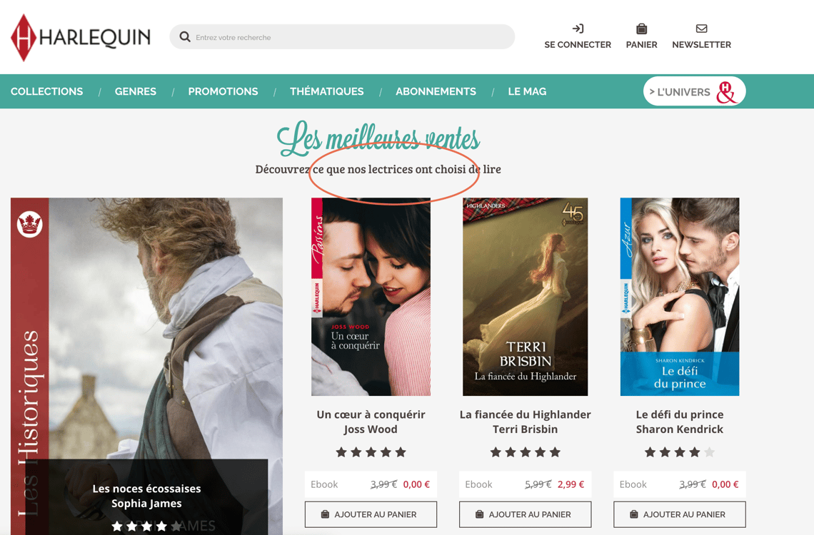 Capture d'écran du site de la maison d'édition Harlequin
