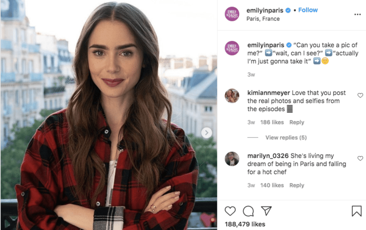 Emily In Paris Instagram. Pic https://www.tinkersociety.com/blog/social-media-emily-in-paris/