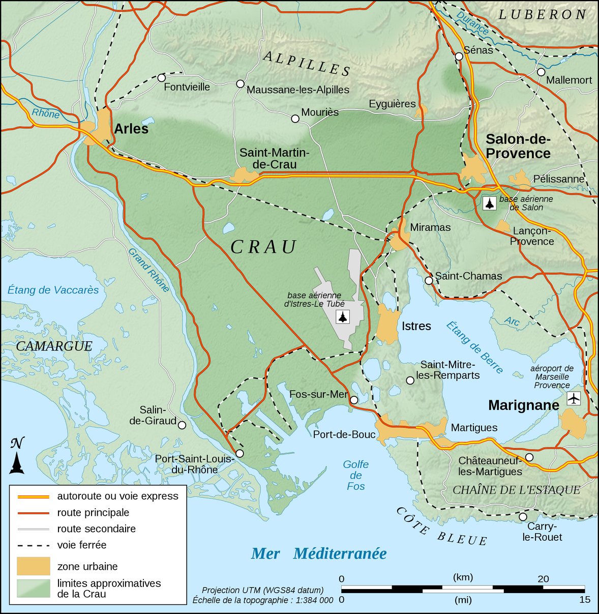 Limites approximatives de la Crau (c) Eric Gaba – Wikimedia Commons user: Sting
