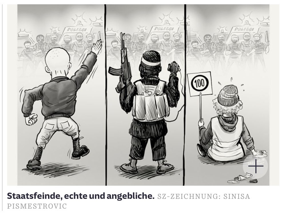 "Les extrémistes, vrais et supposés" caricature parue dans "Süddeutsche Zeitung"