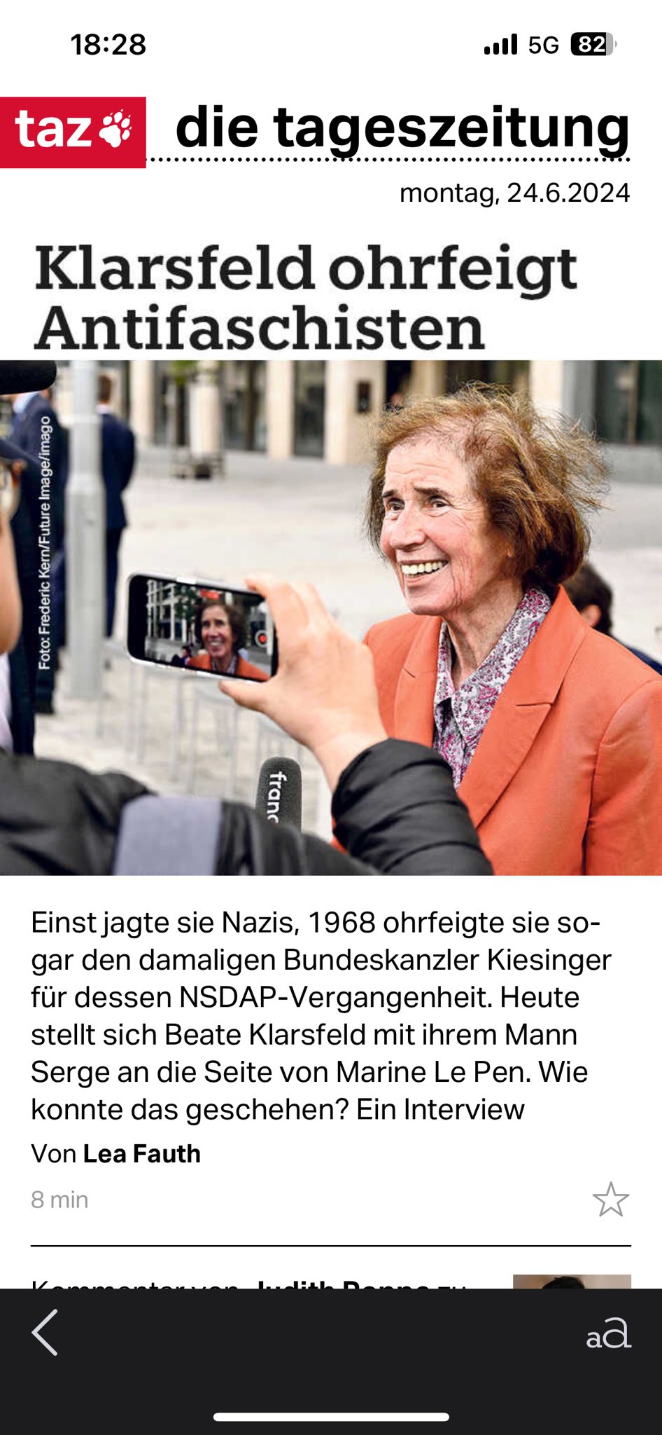 "Klarsfeld gifle les antifaschistes" titrait ce lundi le quotidien de gauche berlinois