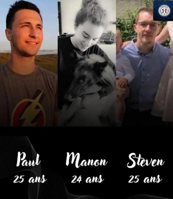 La Police nationale publie les visages des trois policiers morts dans un terrible accident de la route dimanche 21 mai, à sept heures du matin : Paul, Manon et Steven avaient 24 et 25 ans.