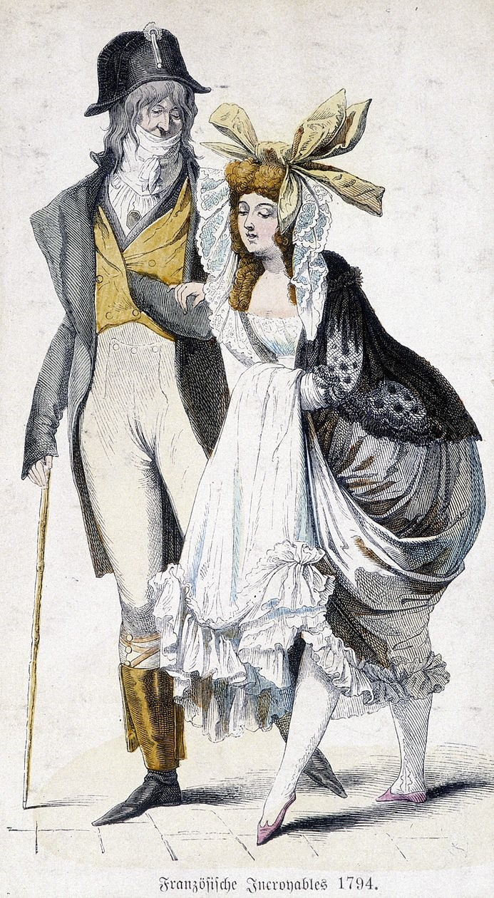 Caricature allemande de 1870 figurant un couple d'Incroyable et de Merveilleuse en 1794. ©Bibliothèque des Arts Décoratifs, Paris, France