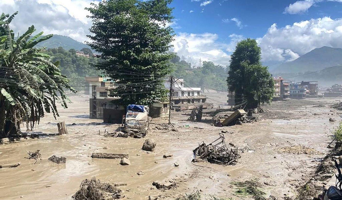Photo tirée des réseaux sociaux montrant les zones touchées par les inondations à Rasuwa, le 26 août 2026. Crédit : Maxppp
