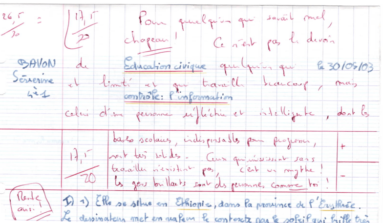 On notera qu’elle avait un stylo 10 couleurs qui lui servait à insister sur des trucs, qu’elle a depuis troqué contre des majuscules pour insister sur des trucs