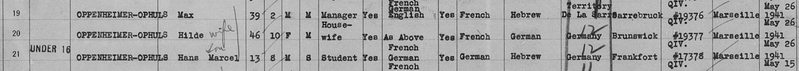 Registre d'entrée à New-York du SS Excambion. 5 août 1941