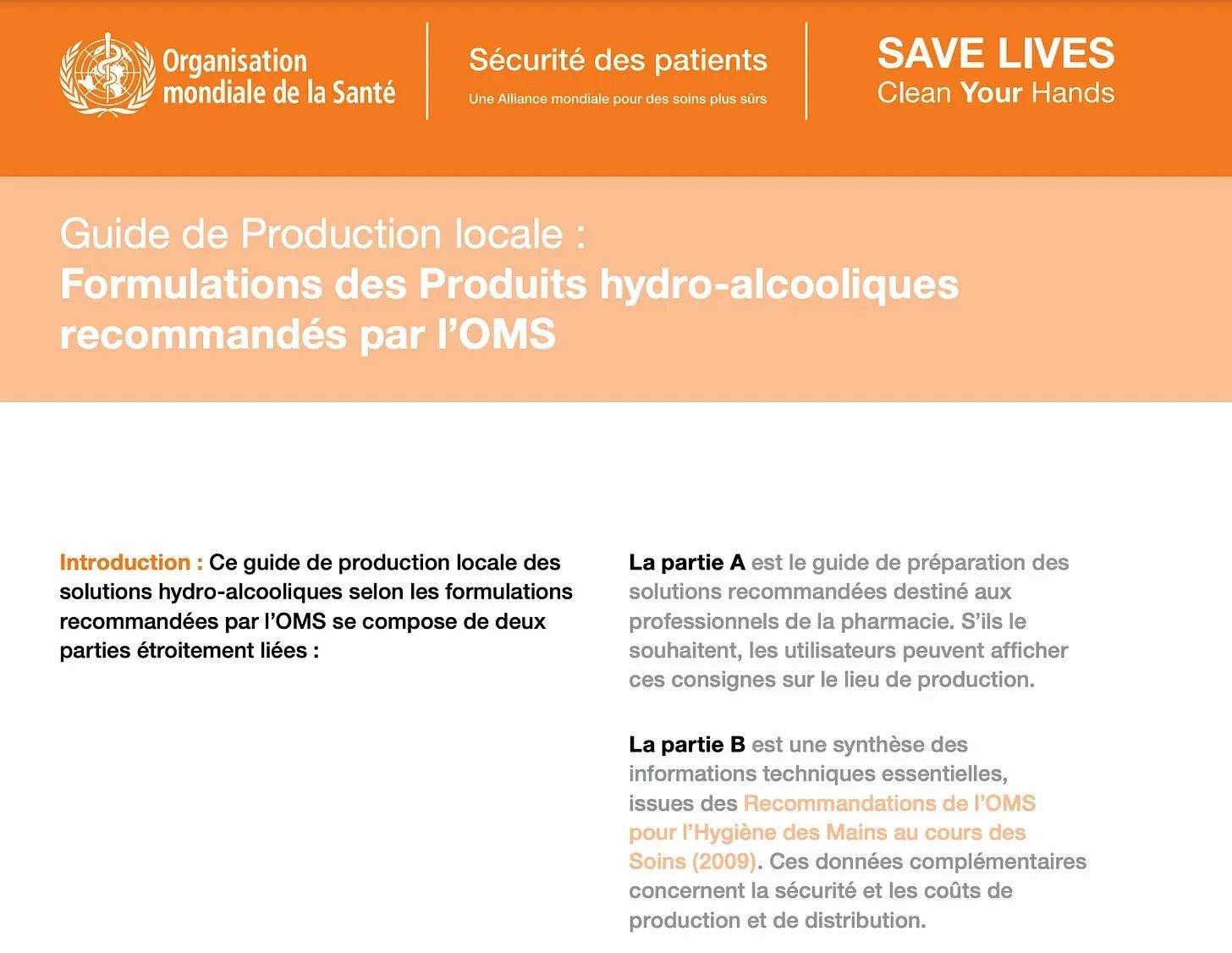 Document publié par l’OMS dans le cadre du programme dirigé par Didier Pittet.