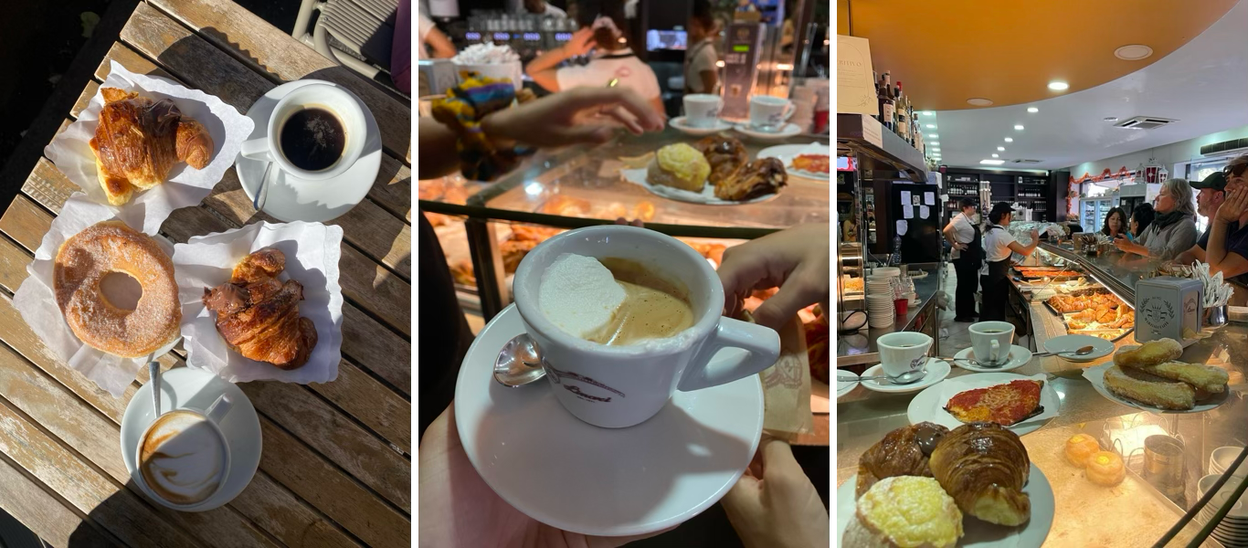 ciambello, croissants, caffe con panna