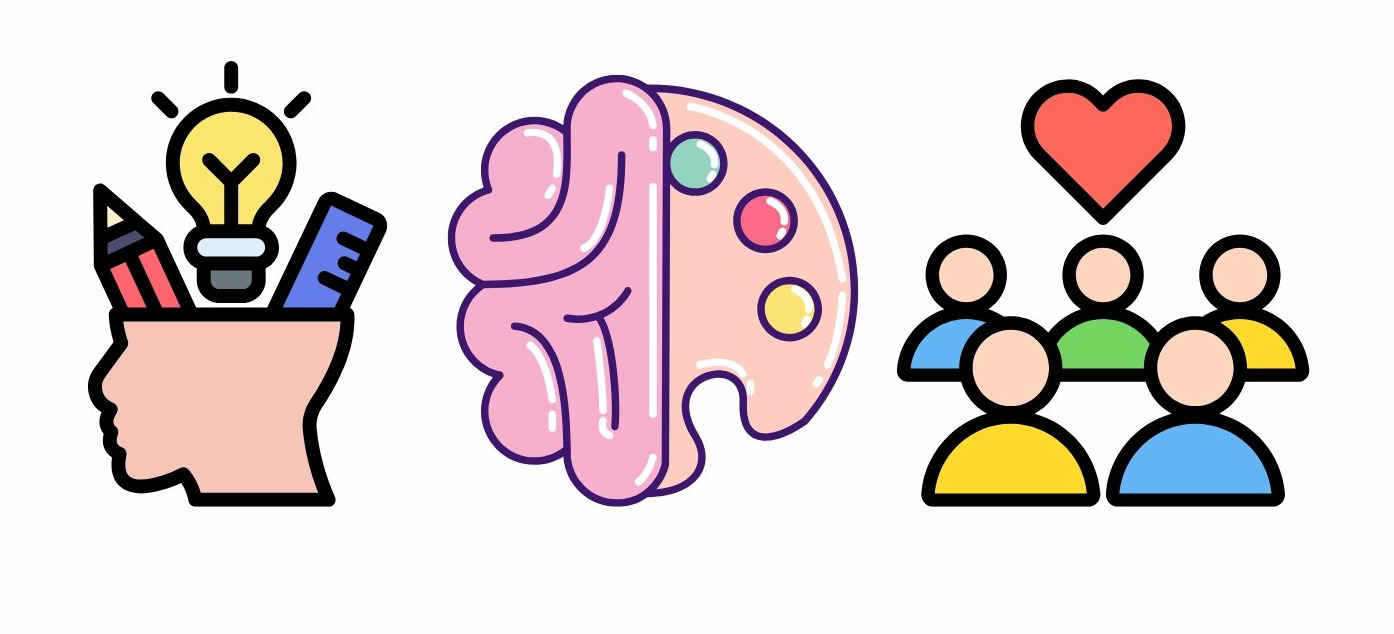 Des clichés de l'IA sur les créativités : des pictos qui mettent l'accent sur l'idée, l'artistique, avec un côté très "love" 