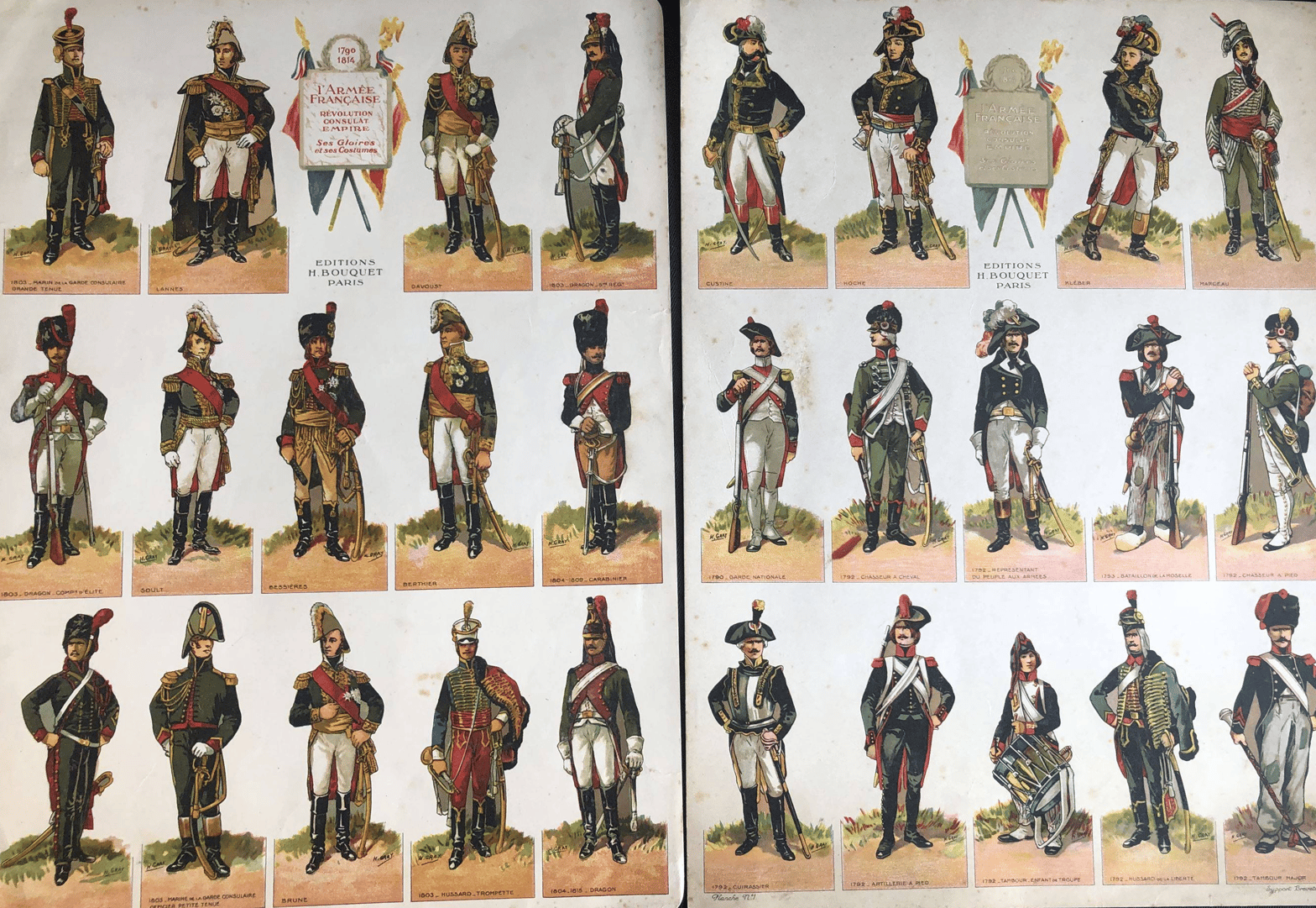 Deux planches de l'Armée Française de Révolution , Consulat , ses Gloires et ses Costumes, 1790/1814. Edition H. Bouquet Paris. Crédits : Salorges enchères.
