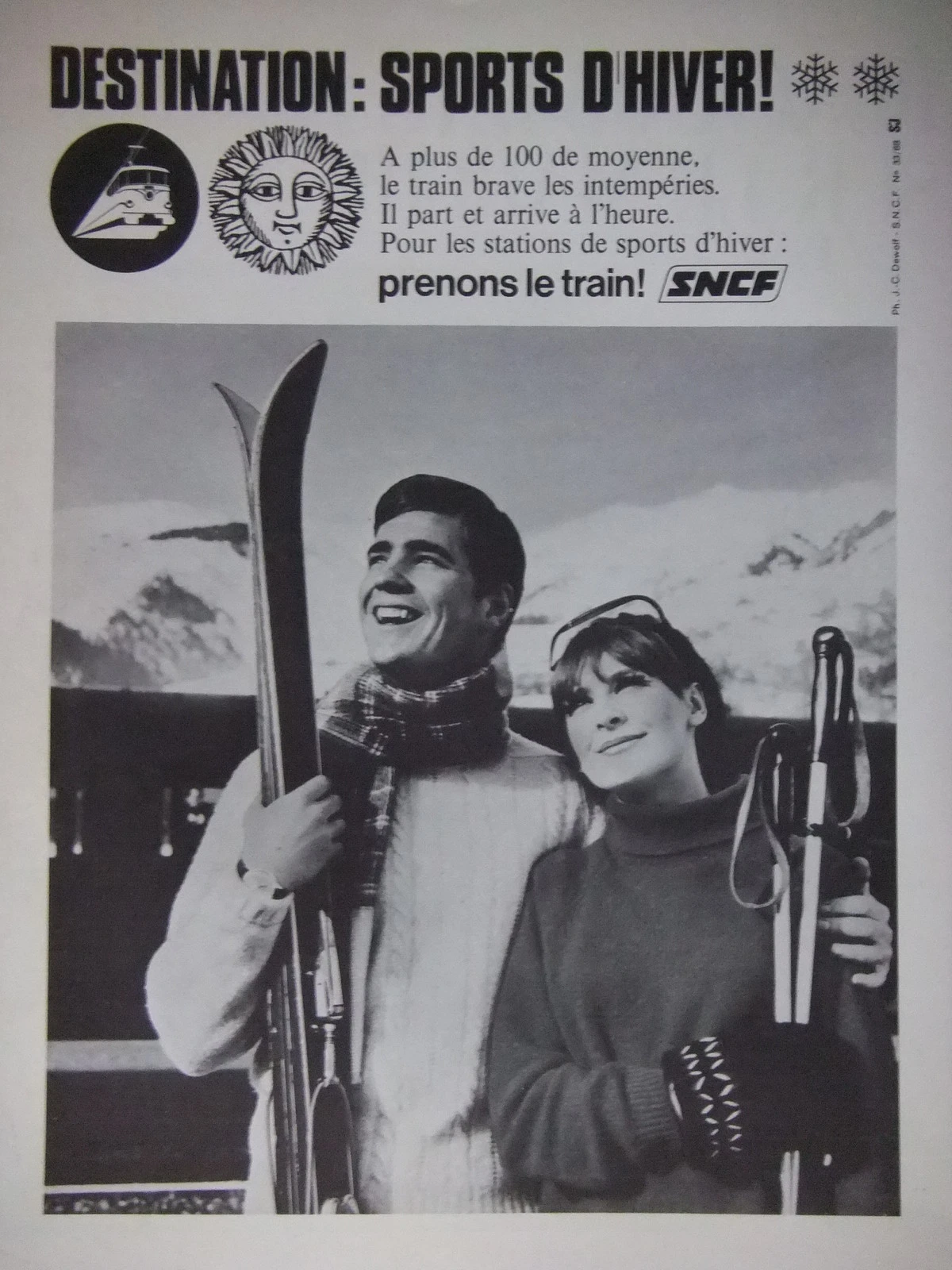 PUBLICITÉ 1970 PRENONS LE TRAIN SNCF DESTINATION SPORTS D'HIVER