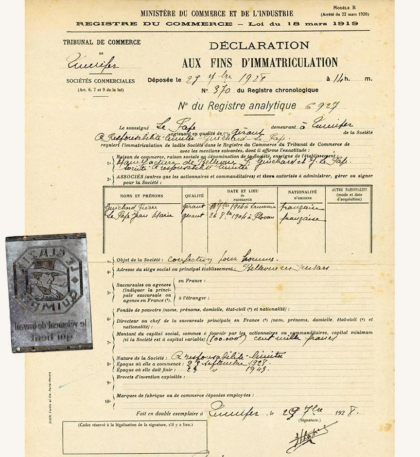 Déclaration d'immatriculation de la société Le Glazik en 1928. Crédits : Le Glazik.