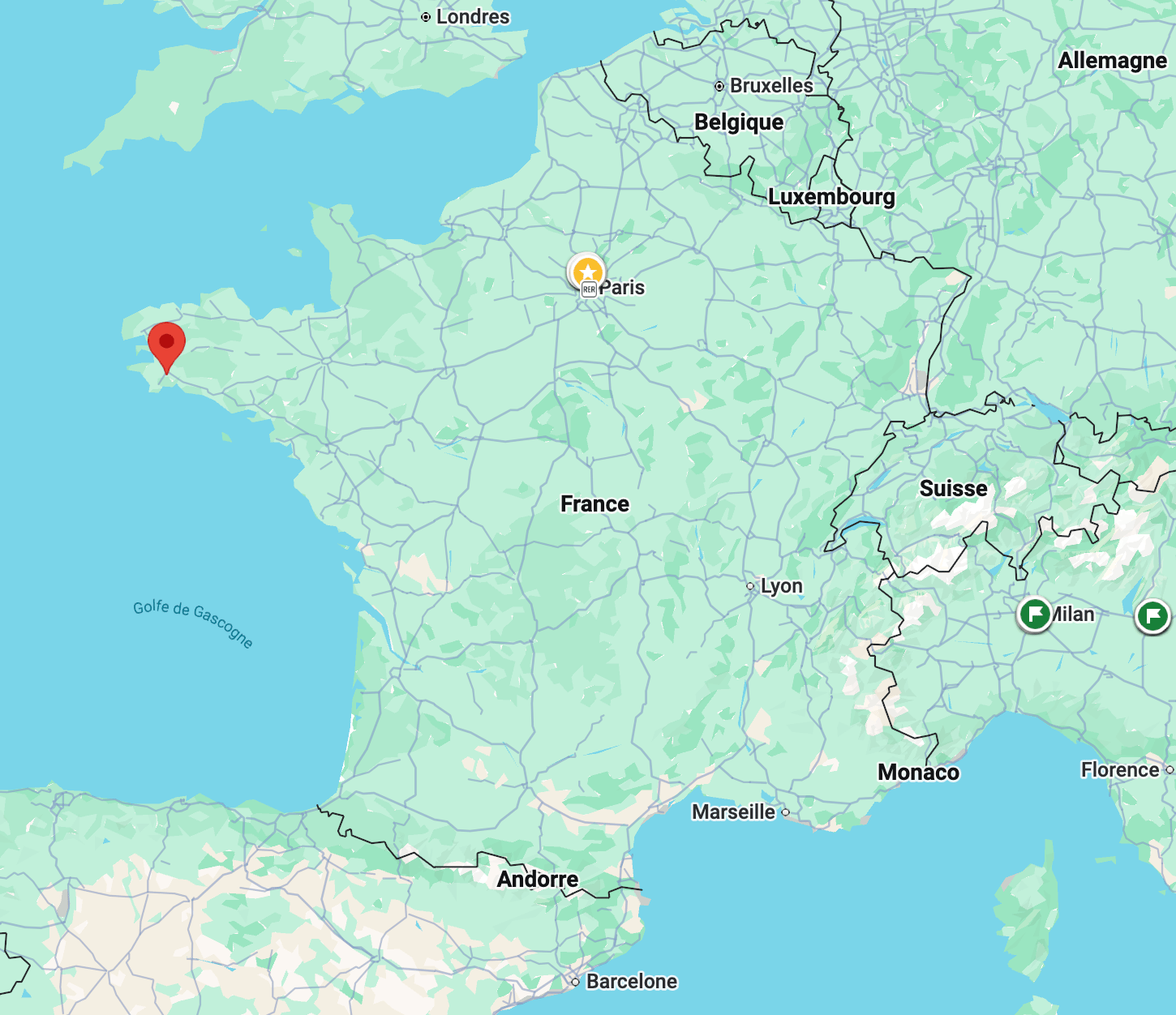 Vue de la ville de Quimper via Google Maps.