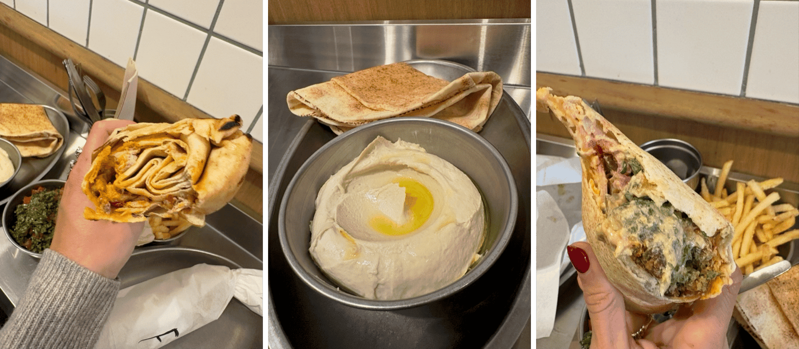 sandwich au poulet grillé / houmous / sandwich aux falafels