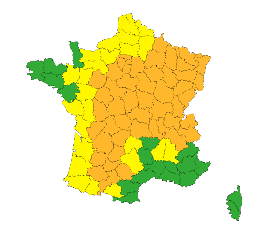 © Météo France - 53 départements placés en vigilance orange canicule ce vendredi.