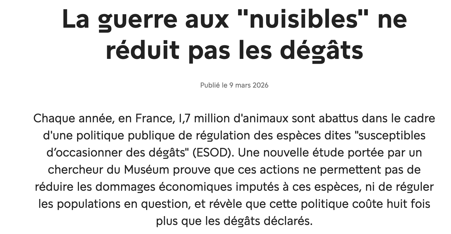 Le titre et le chapô de l'article du Muséum me semblent limpides.